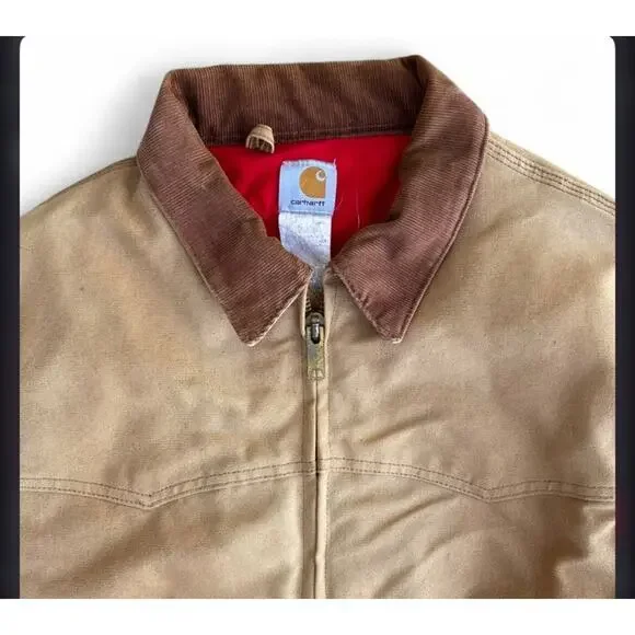Vintage Carhartt J13BRN Santa Fe Duck Canvas Coat Red Flannel Lined Men’s 2XL - Picture 4 of 11